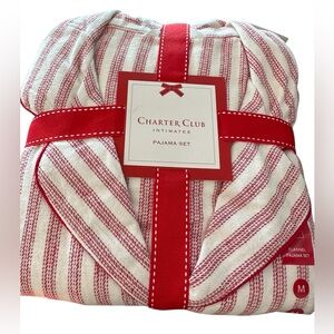 Macy’s Charter Club Red and White Flannel Pajama Set, size Medium, new with tags
